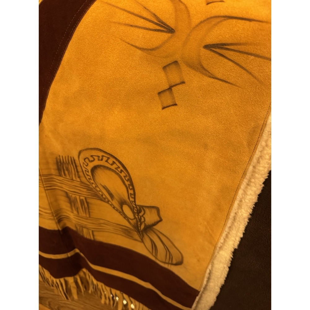 Vtg Western Cowboy Cowgirl Suede Poncho Serape Cape Rodeo Horses Fringe Mexico - Picture 5 of 12